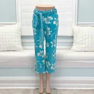 Jones New York Signature Aqua Floral Capri Pants with Sash Belt Size 4